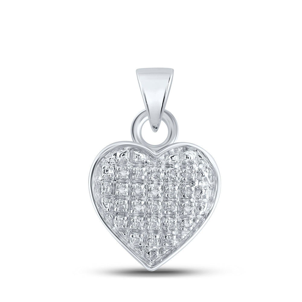 Sterling Silver Womens Round Diamond Small Heart Pendant 1/20ctw