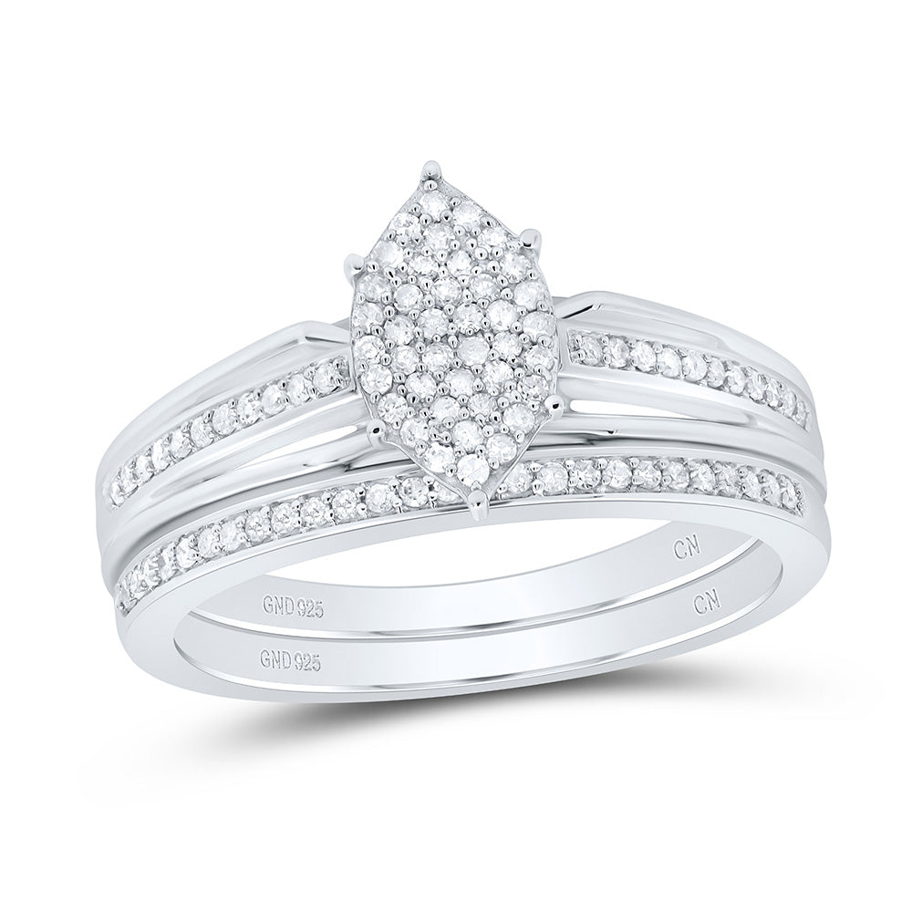 Sterling Silver Sterling Silver Womens Round Diamond Bridal Wedding Engagement Anniversary Ring Band Set 1/4 Cttw, Women Size: 5-9