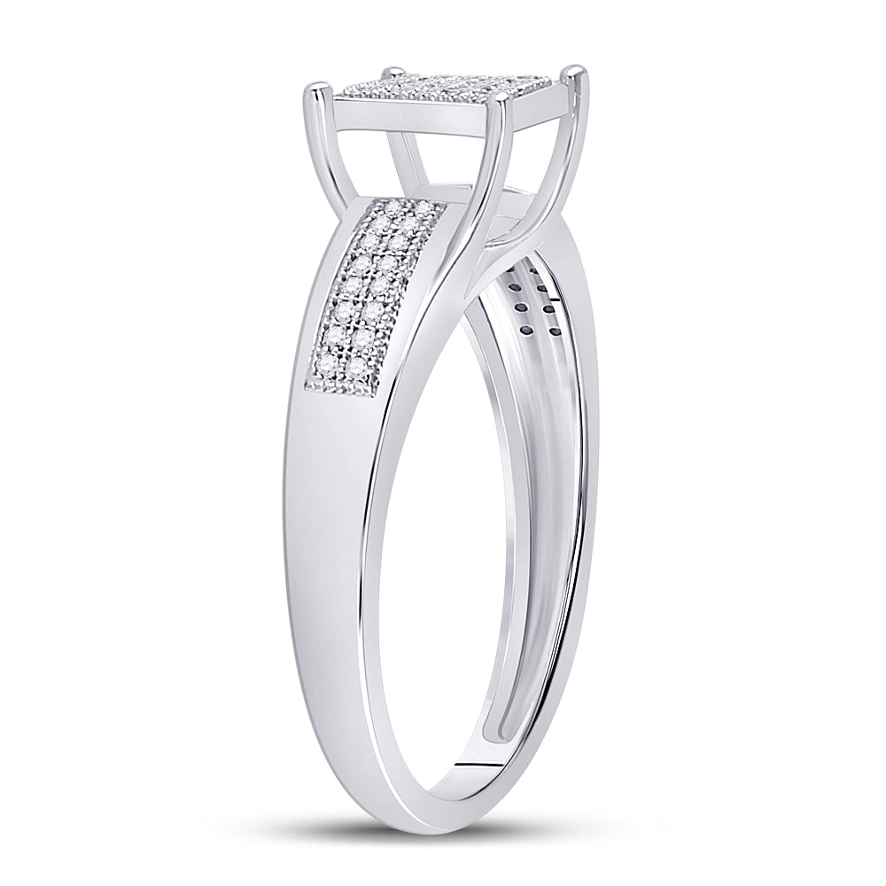 Sterling Silver Womens Round Diamond Square Cluster Ring 1/6 Cttw, Womens Size: 5-10