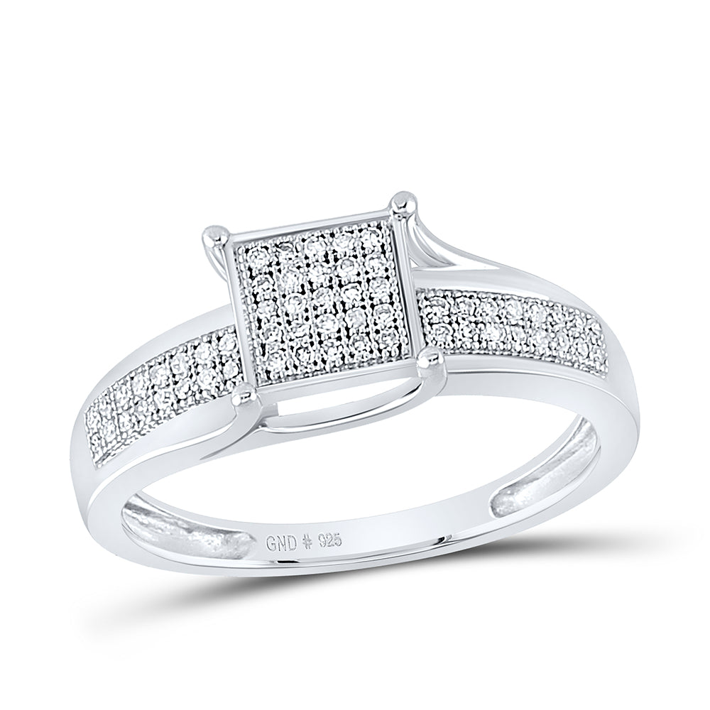 Sterling Silver Womens Round Diamond Square Cluster Ring 1/6 Cttw, Womens Size: 5-10