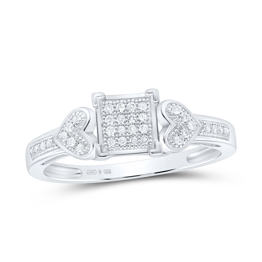 Sterling Silver Sterling Silver Womens Round Diamond Square Cluster Heart Wedding Engagement Anniversary Ring 1/10 Cttw, Women Size: 5-9