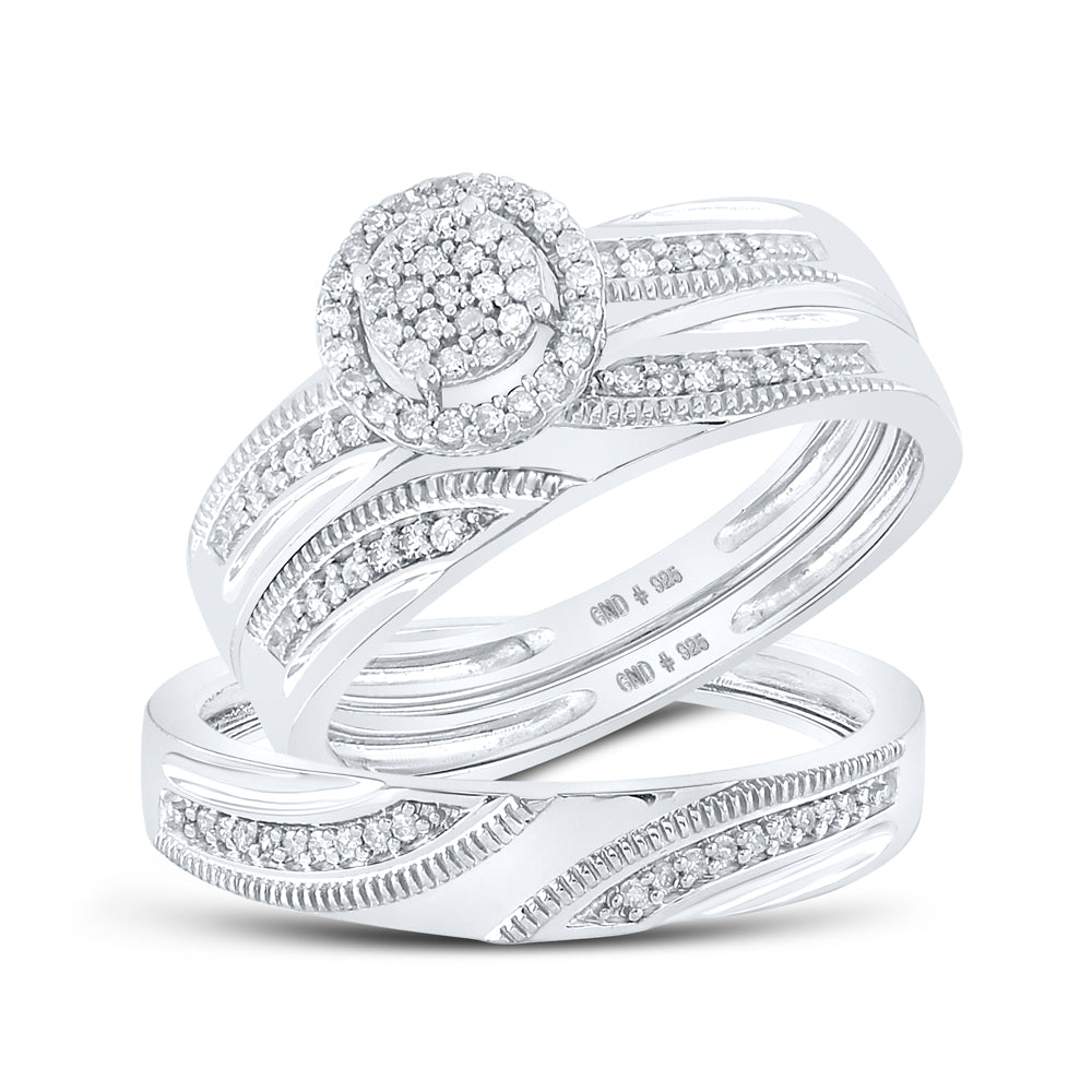 Sterling Silver His Hers Round Diamond Cluster Matching Wedding Set 1/4 Cttw, Womens Size: 5-10, Mens Size: 7-13