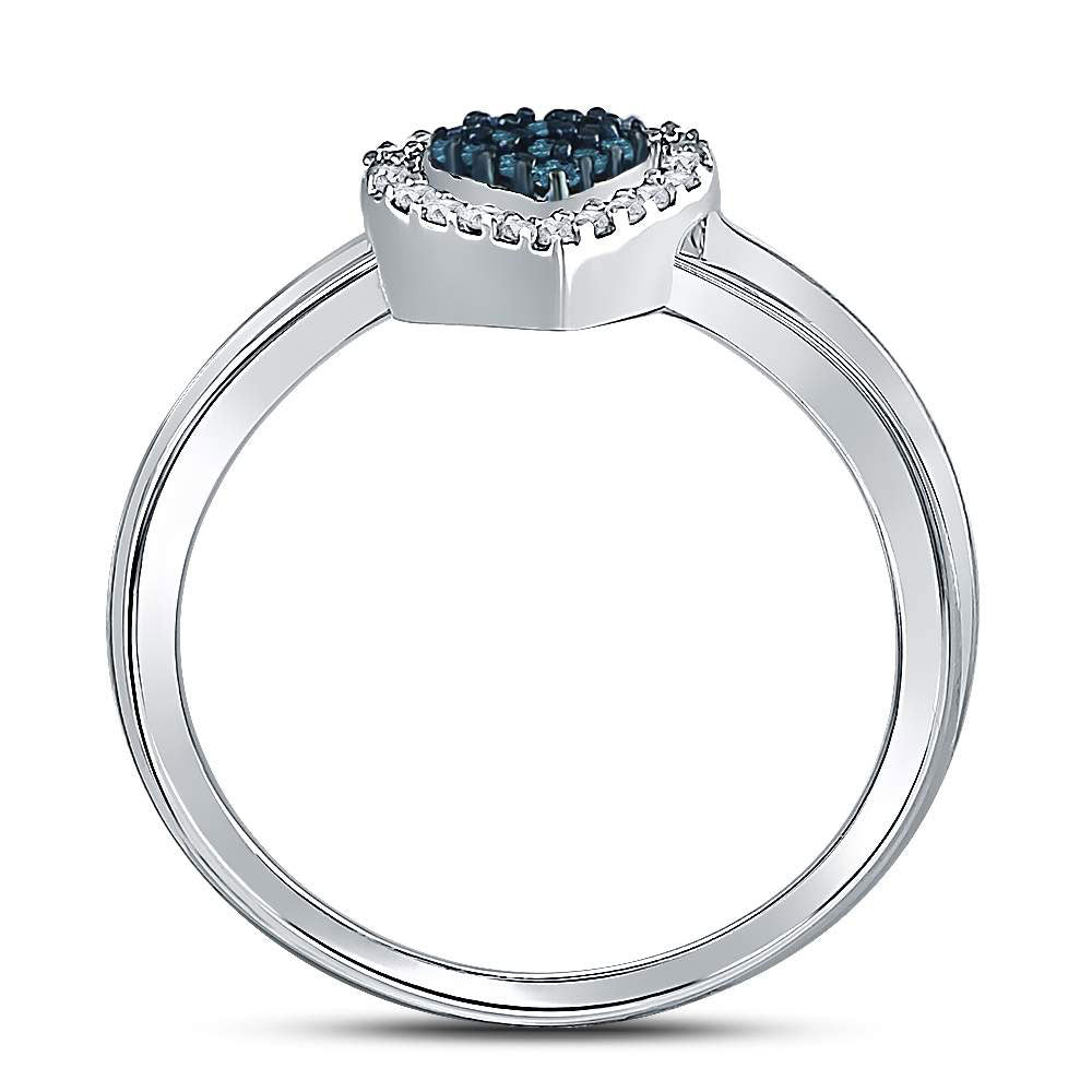 Sterling Silver Womens Round Blue Color Enhanced Diamond Heart Bridal Wedding Set 1/8 Cttw, Womens Size: 5-10