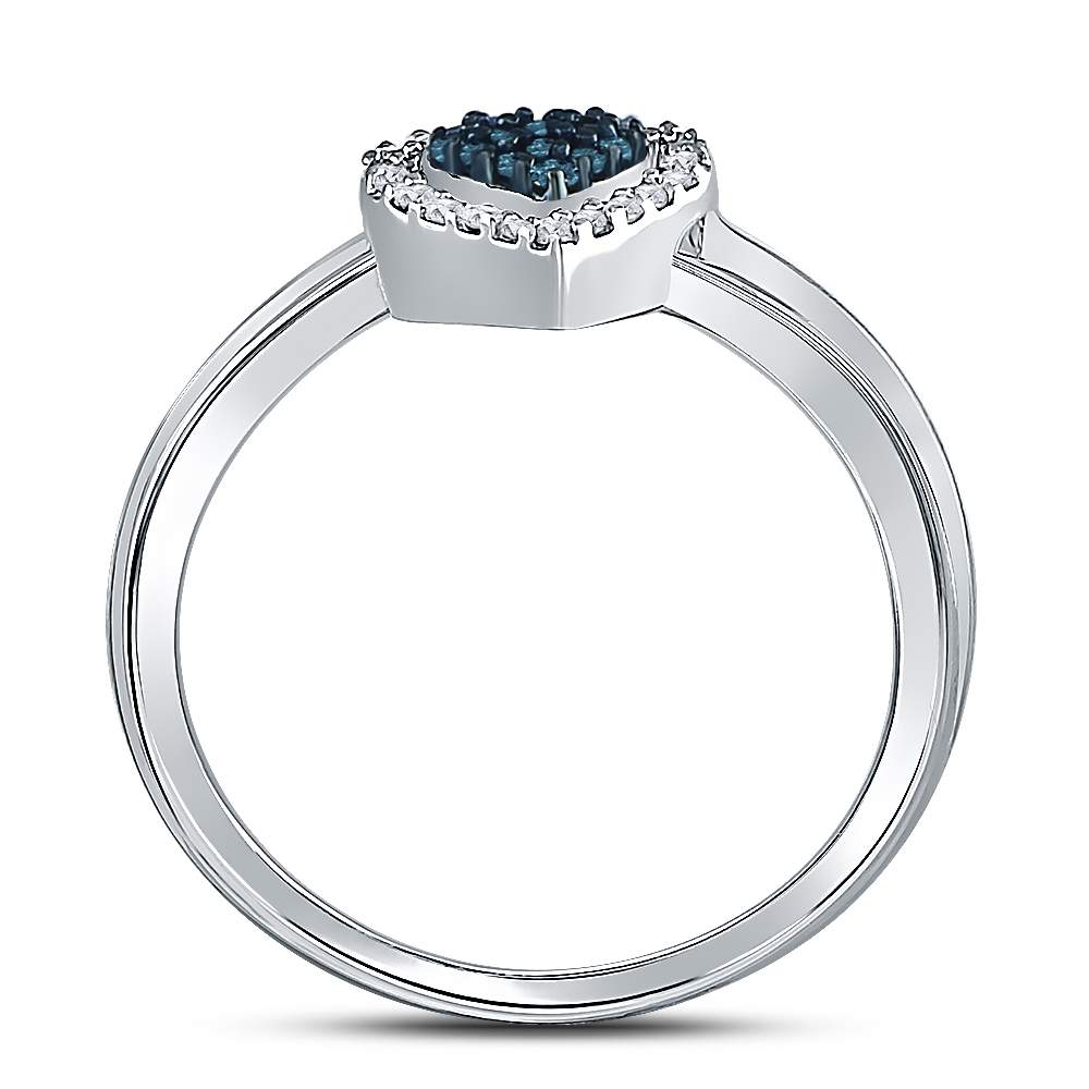 Sterling Silver Womens Round Blue Color Enhanced Diamond Heart Bridal Wedding Set 1/8 Cttw, Womens Size: 5-10