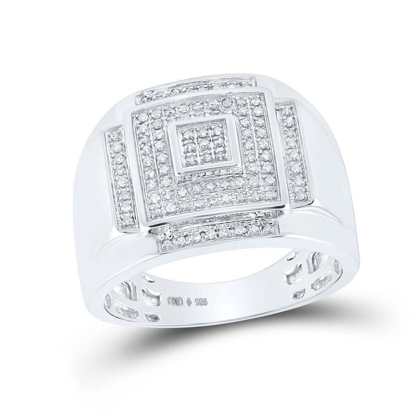 Sterling Silver Mens Round Diamond Square Ring 1/4ctw, Mens Size: 7-13