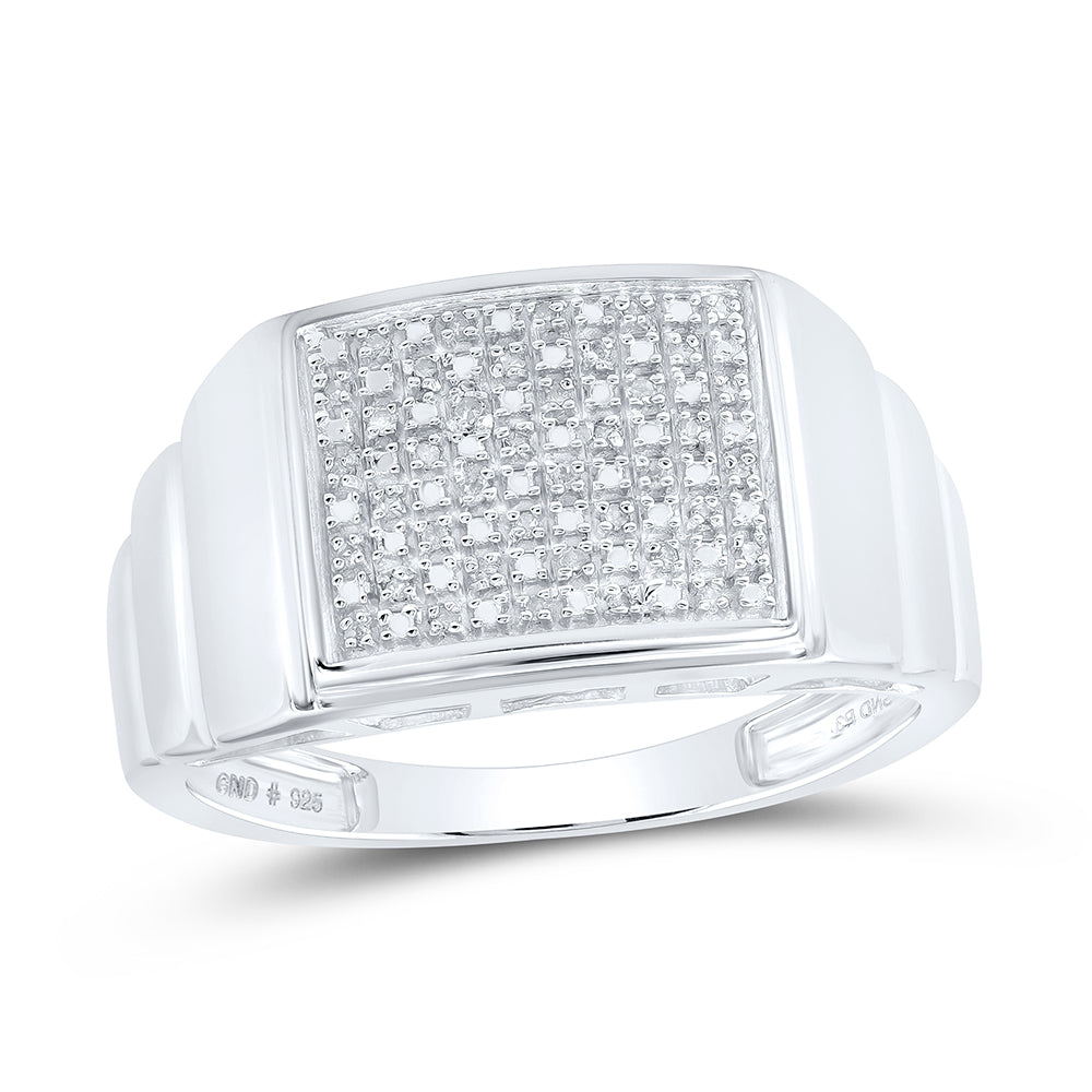 Sterling Silver Mens Round Diamond Cluster Ring 1/10 Cttw, Mens Size: 7-13