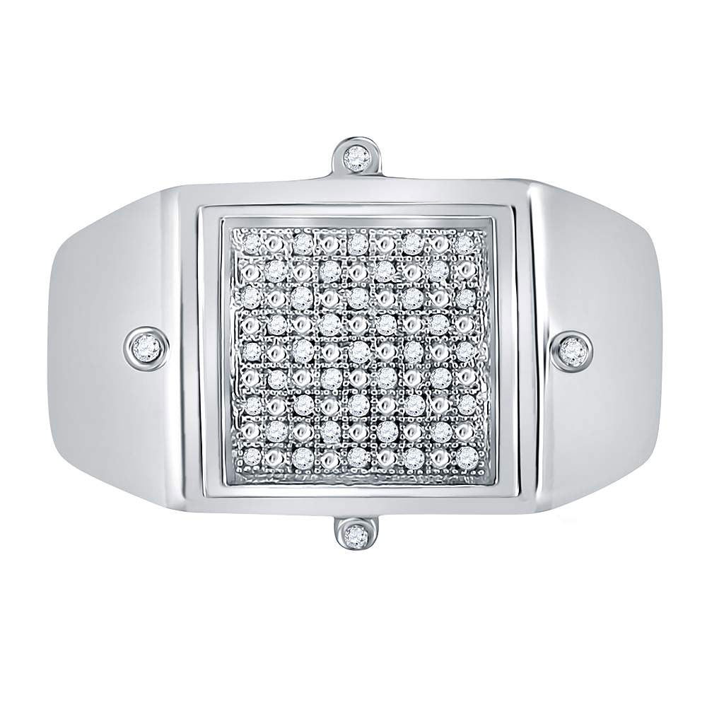 Sterling Silver Mens Round Diamond Square Cluster Ring 1/6 Cttw, Mens Size: 7-13