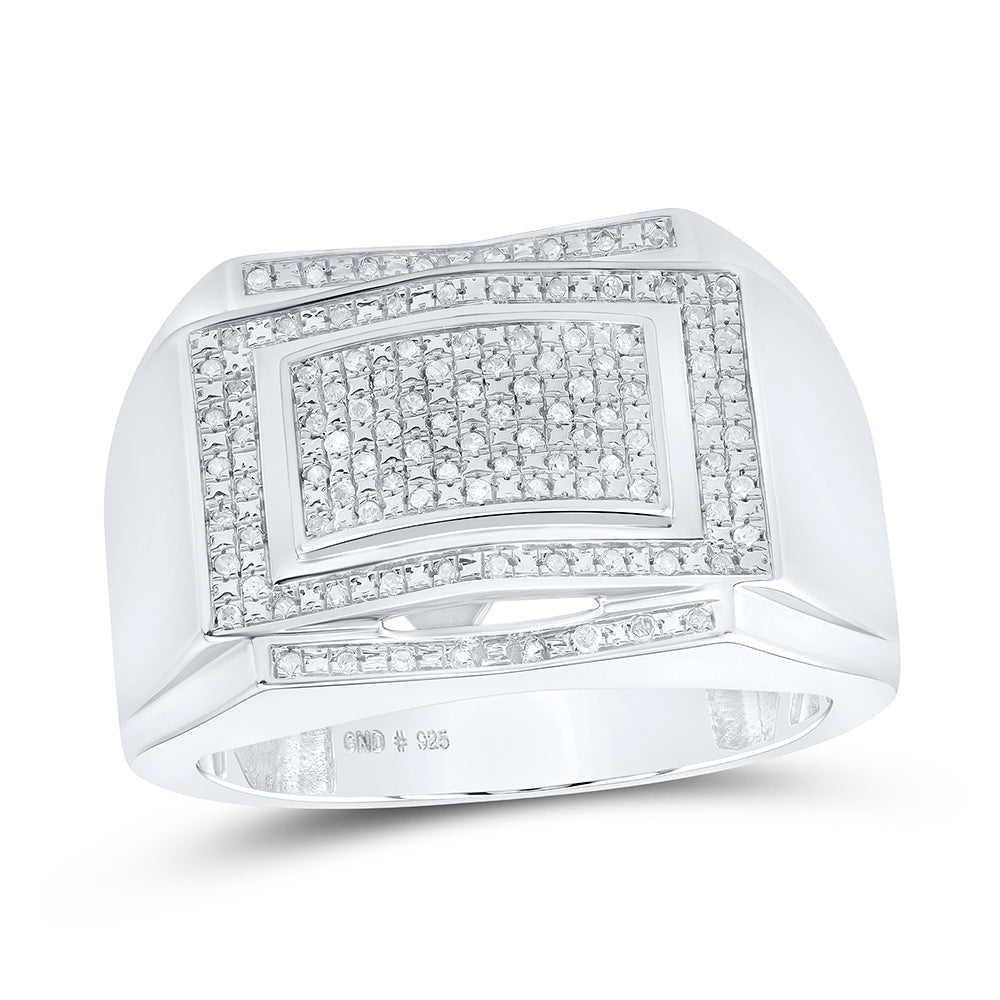 Sterling Silver Mens Round Diamond Cluster Ring 1/5 Cttw, Mens Size: 7-13