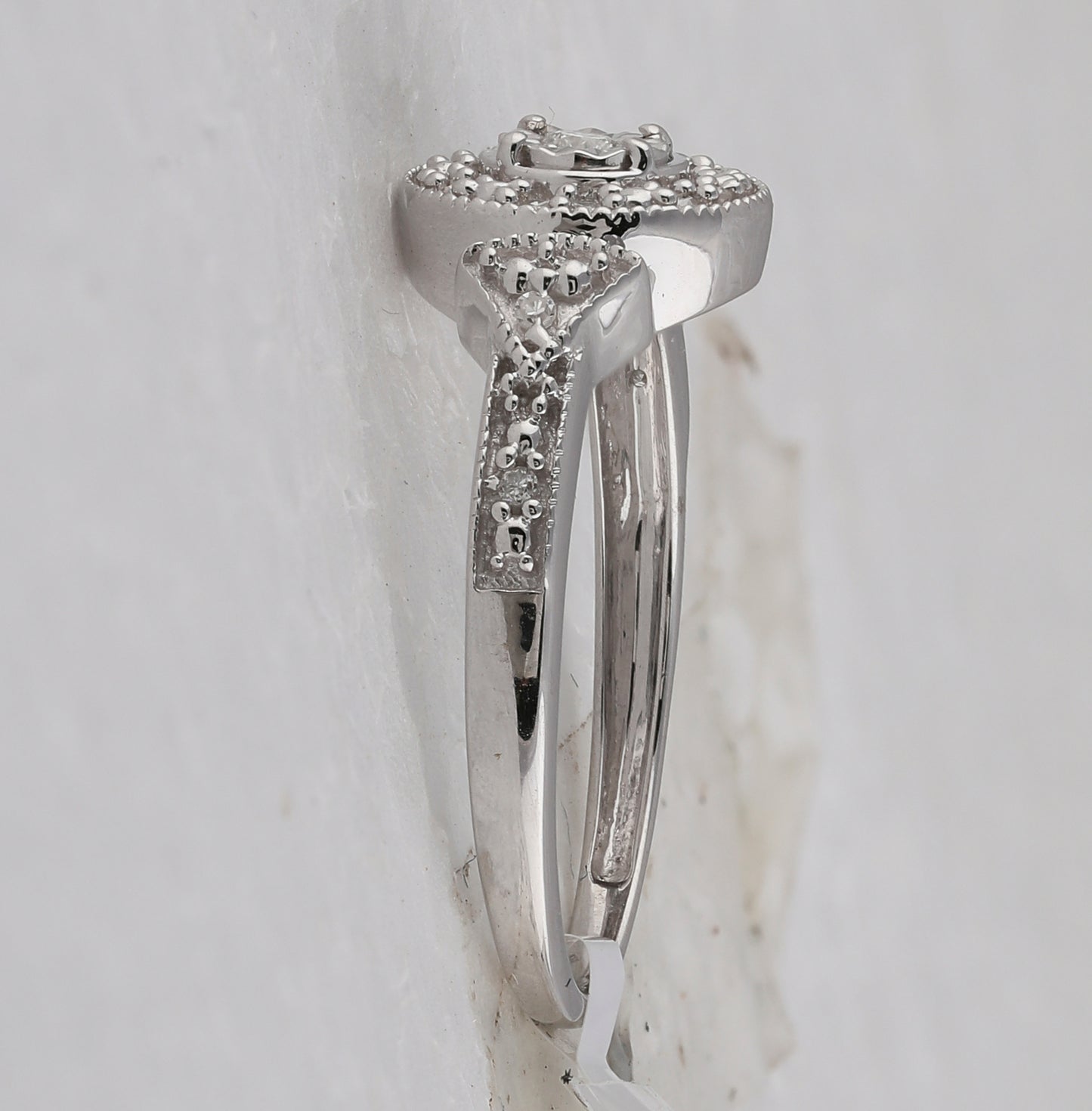 Sterling Silver Womens Round Diamond Halo Solitaire Ring 1/8 Cttw, Womens Size: 5-10