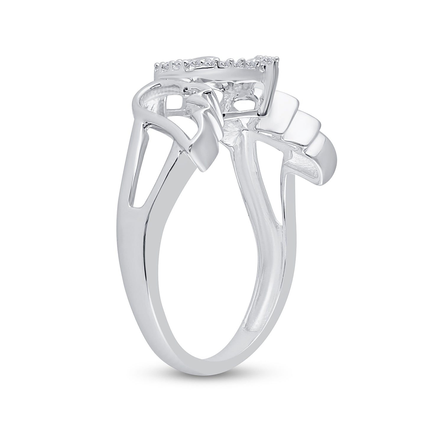 Sterling Silver Womens Round Diamond Winged Heart Ring 1/20 Cttw, Womens Size: 5-10