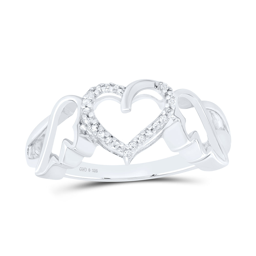 Sterling Silver Womens Round Diamond Winged Heart Ring 1/20 Cttw, Womens Size: 5-10