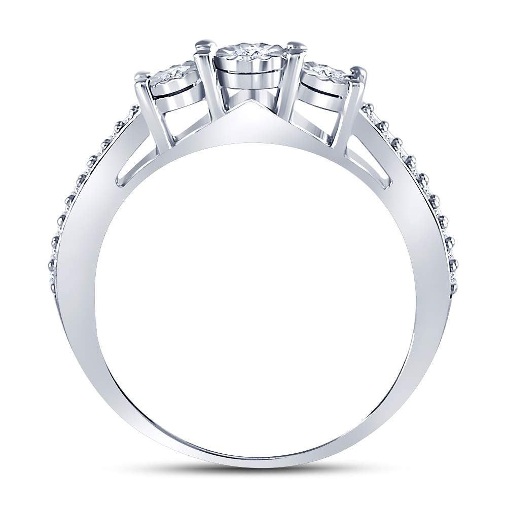 Sterling Silver Round Diamond 3-stone Bridal Wedding Engagement Ring 1/6 Cttw, Womens Size: 5-10
