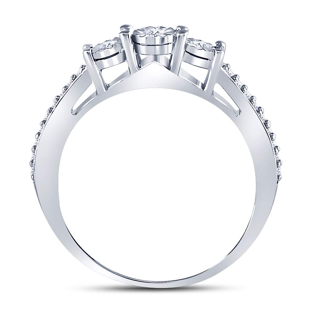 Sterling Silver Round Diamond 3-stone Bridal Wedding Engagement Ring 1/6 Cttw, Womens Size: 5-10