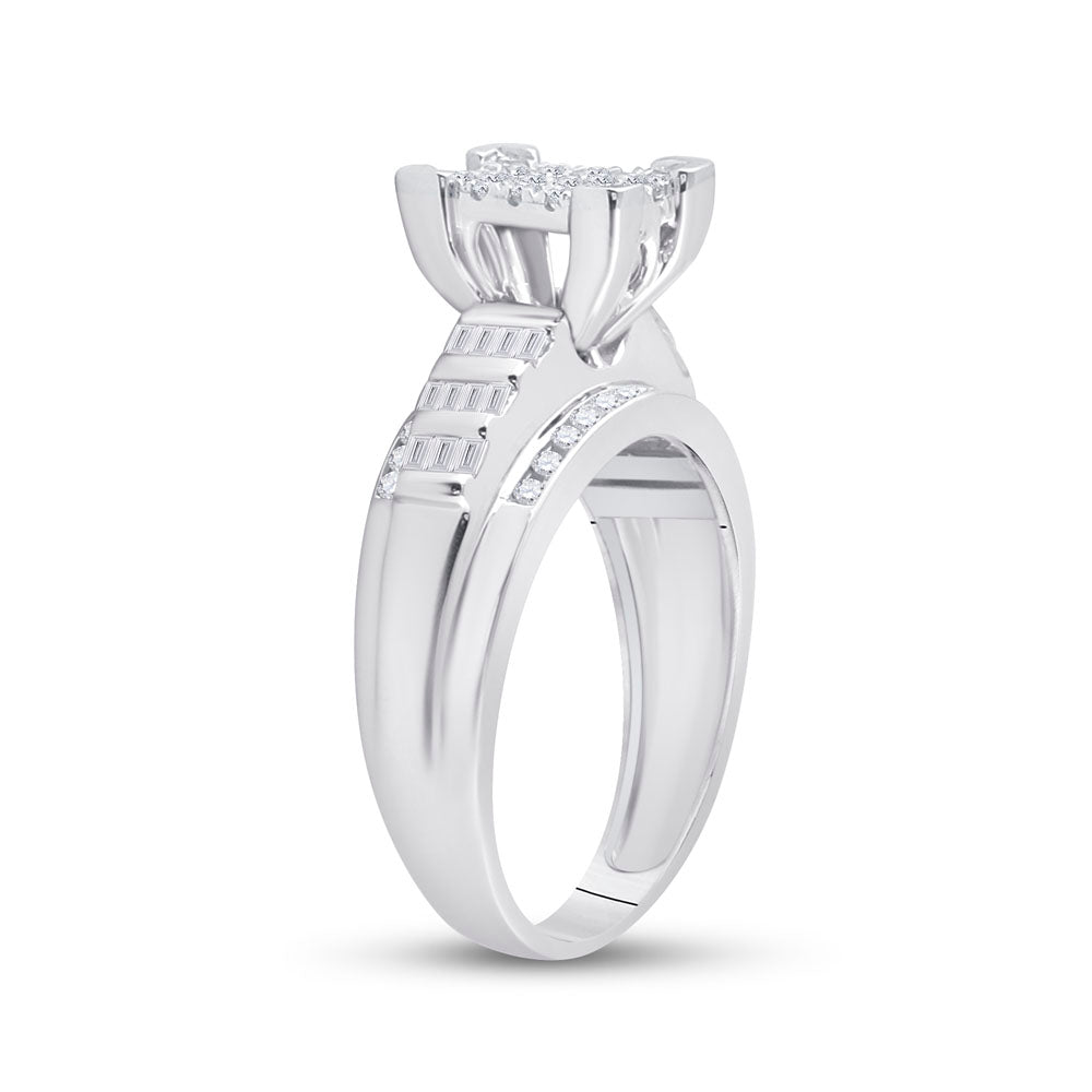 Sterling Silver Round Diamond Rectangle Cluster Bridal Wedding Engagement Ring 1/2 Cttw, Womens Size: 5-10