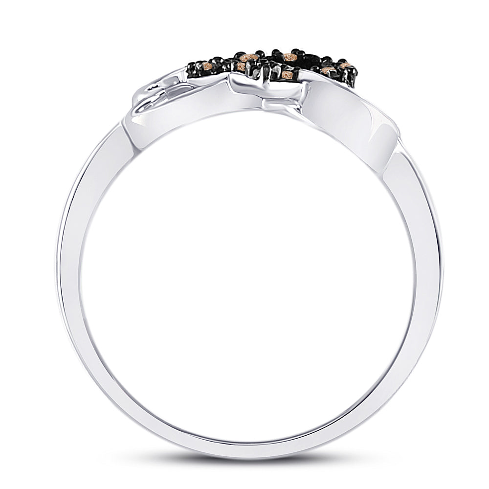 Sterling Silver Womens Round Brown Diamond Triple Heart Ring 1/10 Cttw, Womens Size: 5-10