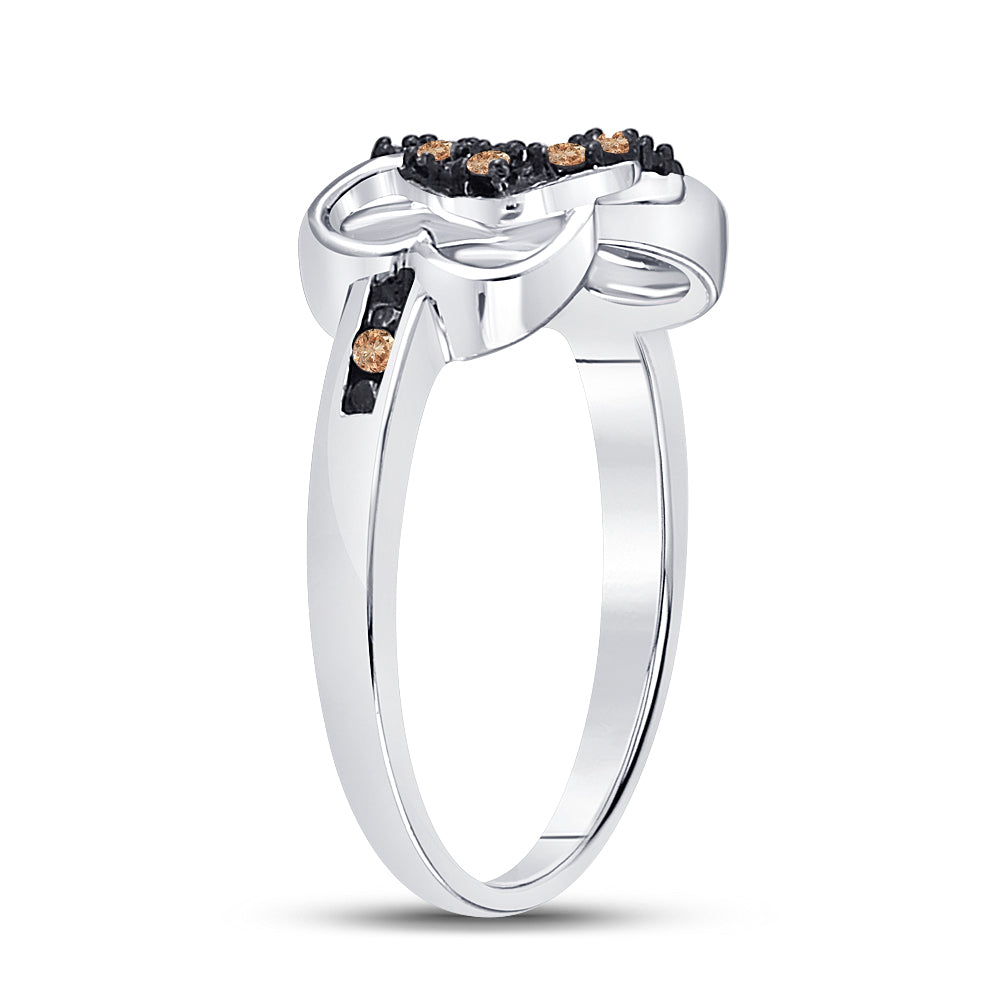 Sterling Silver Womens Round Brown Diamond Triple Heart Ring 1/10 Cttw, Womens Size: 5-10
