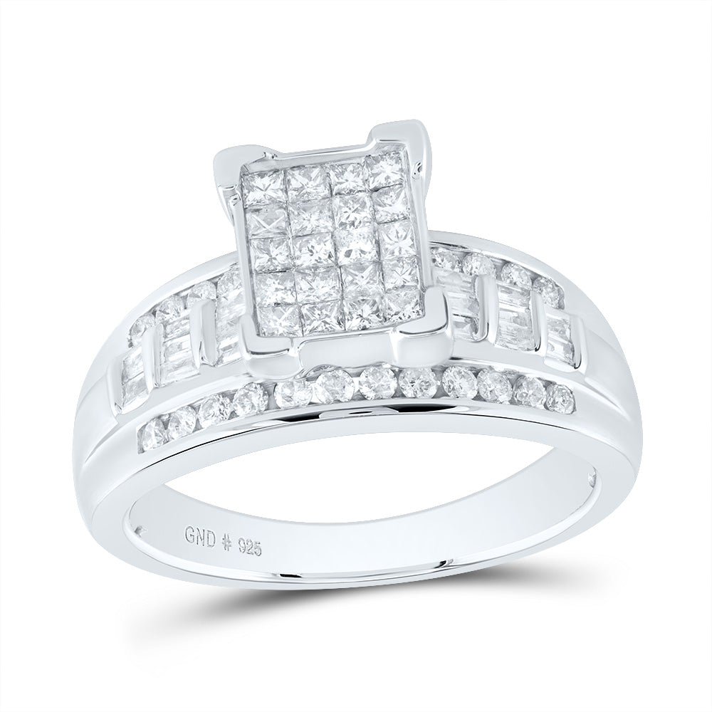 Sterling Silver Princess Diamond Cluster Bridal Wedding Engagement Ring 3/4 Cttw, Womens Size: 5-10