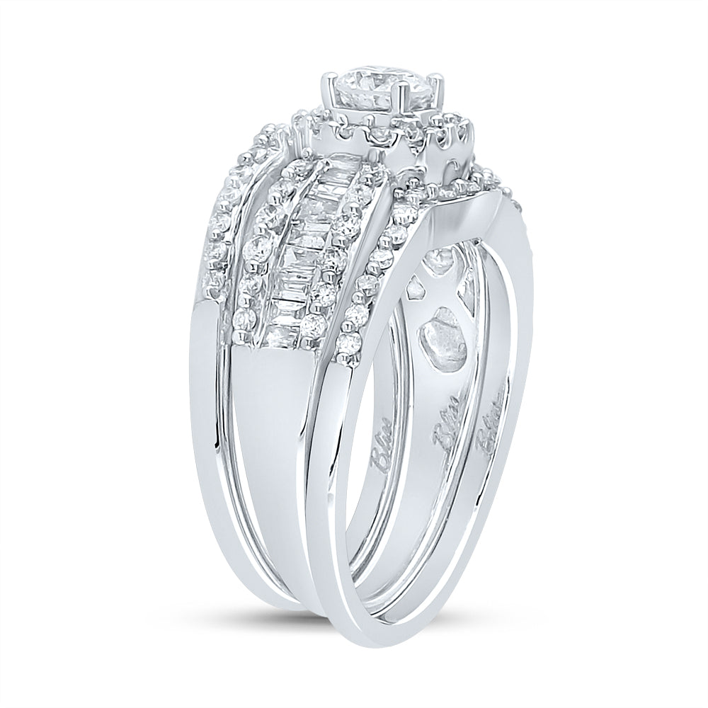 14K White Gold Round Dia. Bridal Wedding Band Set 1ctw, Women's Size: 5-10