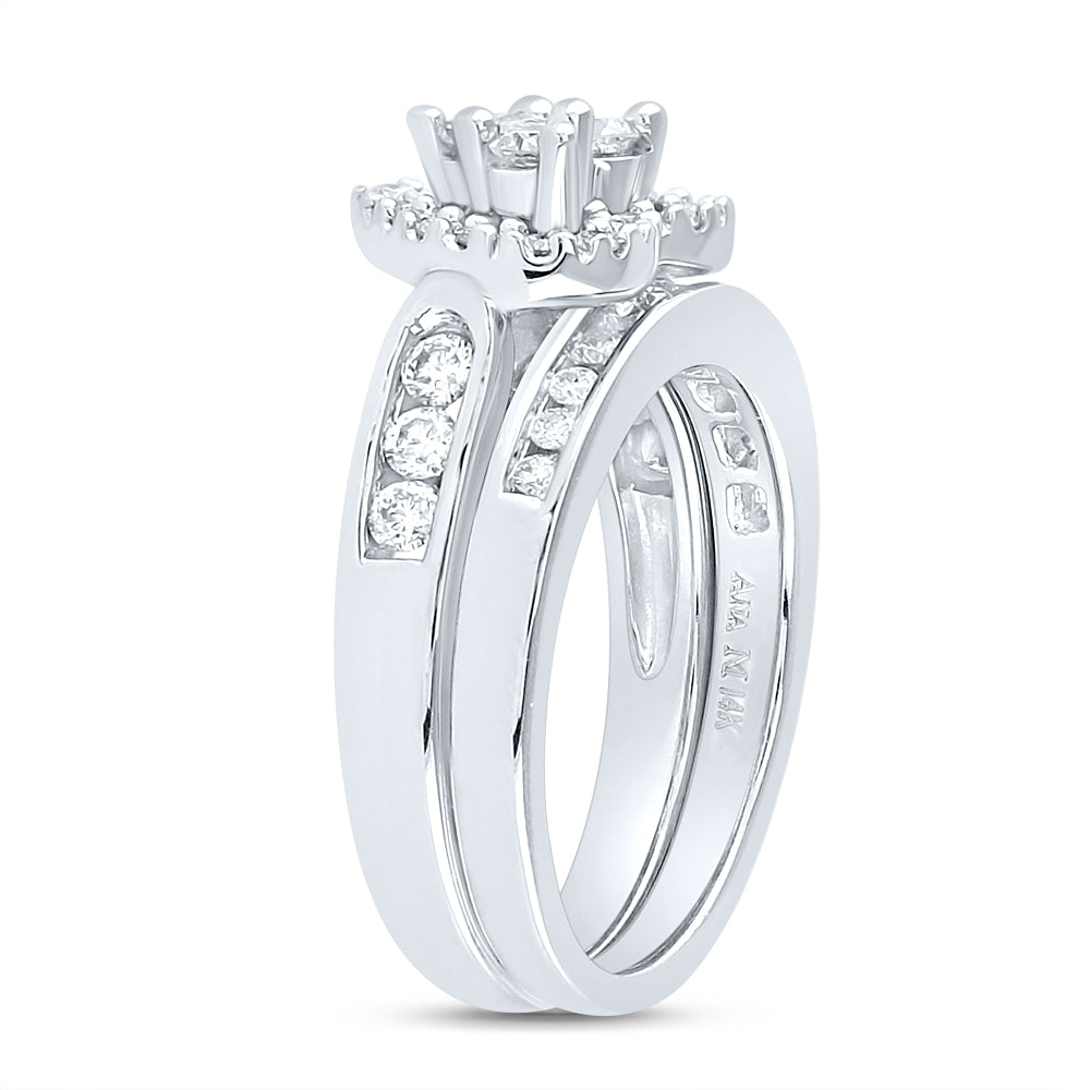 14K White Gold Princess Diamond Heart Bridal Wedding Ring Band Set 1 Cttw, Womens Size: 5-10