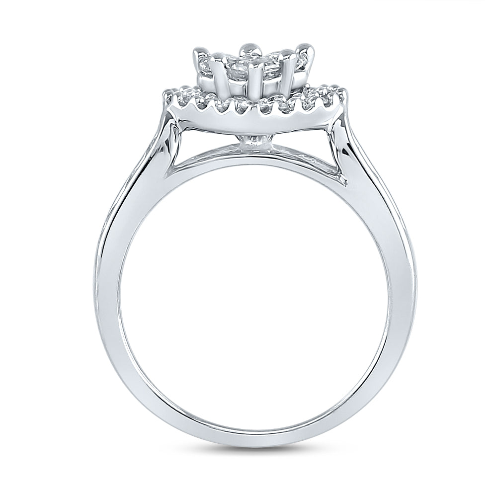 14K White Gold Princess Diamond Heart Bridal Wedding Ring Band Set 1 Cttw, Womens Size: 5-10