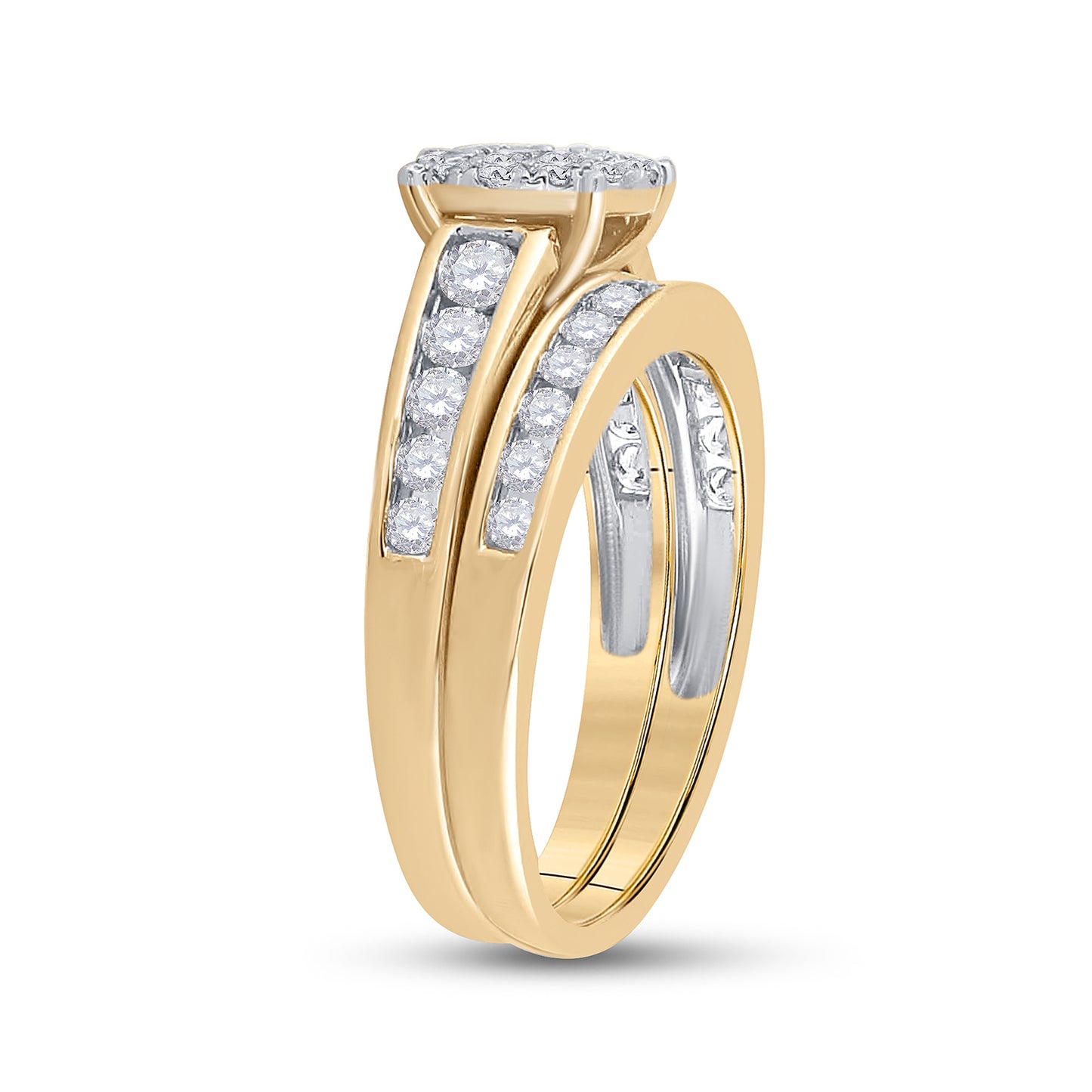 14kt Yellow Gold Womens Princess Diamond Bridal Wedding Engagement Anniversary Ring Band Set 1.00 Cttw, Women Size: 5-9