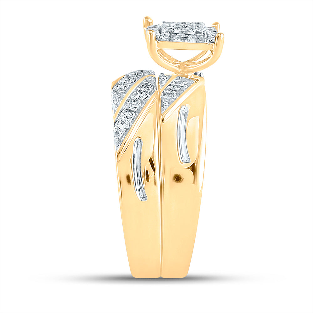 10K Yellow Gold His Hers Round Diamond Square Matching Wedding Set 5/8 Cttw, Womens Size: 5-10, Mens Size: 7-13