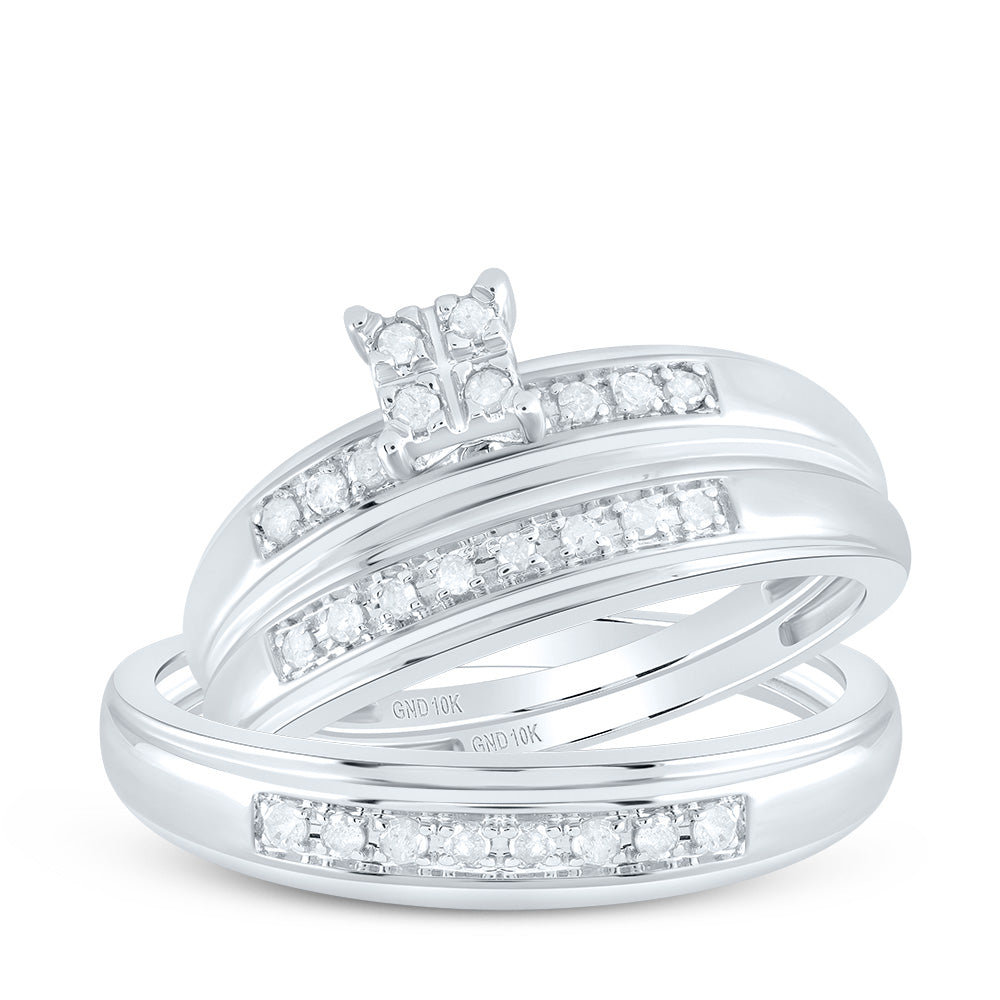 10K White Gold His Hers Round Diamond Cluster Matching Wedding Set 1/5 Cttw, Womens Size: 5-10, Mens Size: 7-13