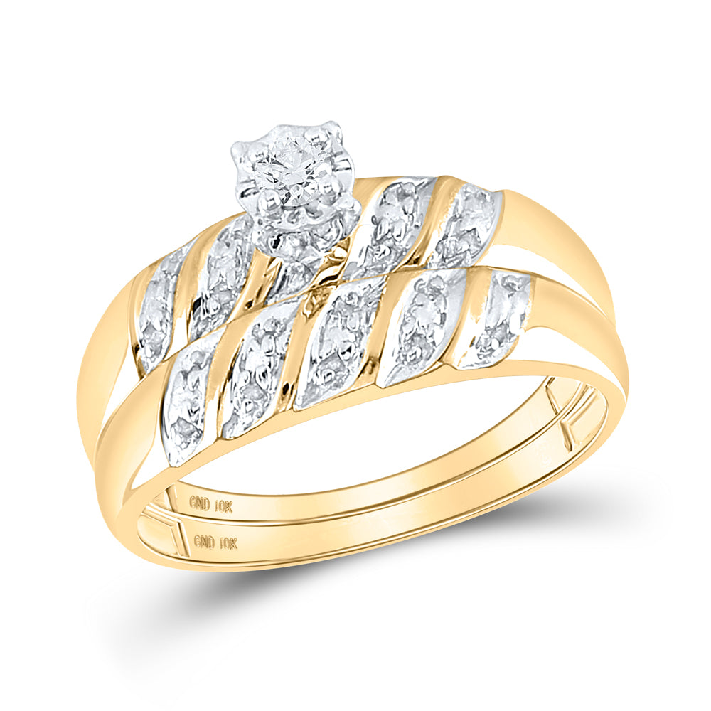 10K White Or Yellow Gold His Hers Round Diamond Solitaire Matching Wedding Set , Womens Size: 5-10, Mens Size: 7-13