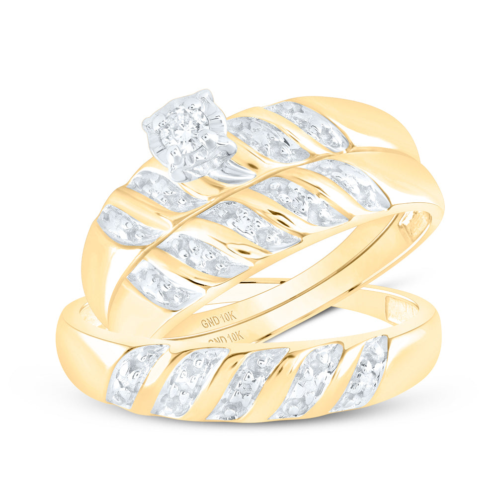 10K White Or Yellow Gold His Hers Round Diamond Solitaire Matching Wedding Set , Womens Size: 5-10, Mens Size: 7-13