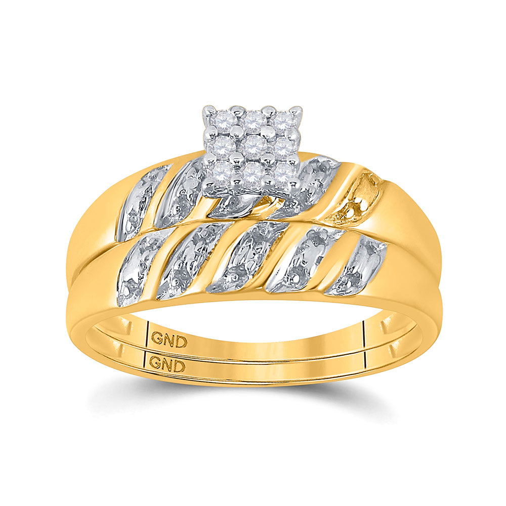 10K White Or Yellow Gold His Hers Round Diamond Cluster Matching Wedding Set , Womens Size: 5-10, Mens Size: 7-13