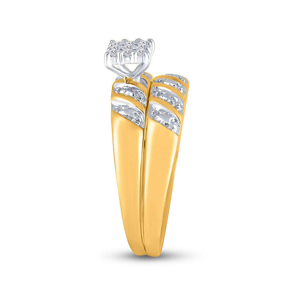 10K White Or Yellow Gold His Hers Round Diamond Cluster Matching Wedding Set , Womens Size: 5-10, Mens Size: 7-13