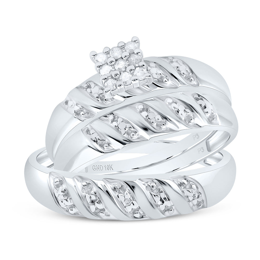 10K White Or Yellow Gold His Hers Round Diamond Cluster Matching Wedding Set , Womens Size: 5-10, Mens Size: 7-13