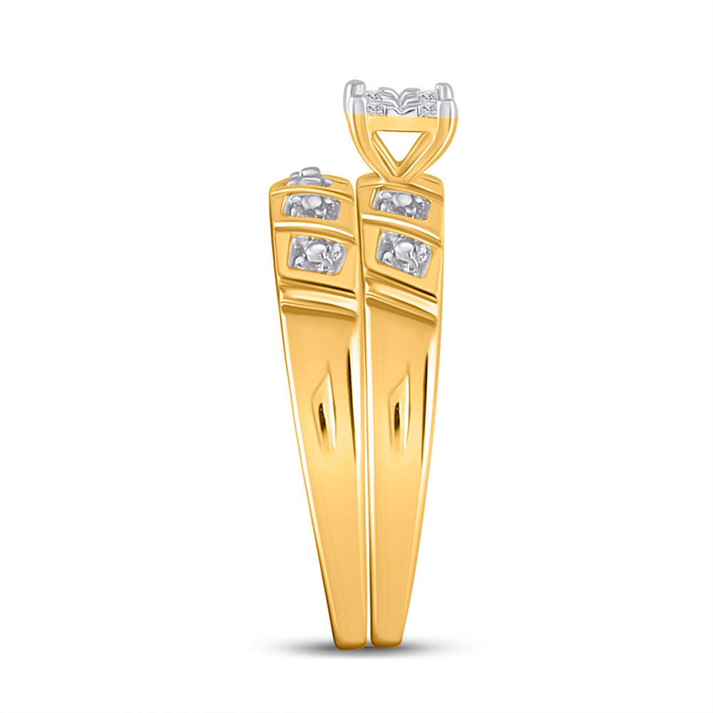 10K Yellow Or White Gold His Hers Round Diamond Square Matching Wedding Set 1/12 Cttw, Womens Size: 5-10, Mens Size: 7-13