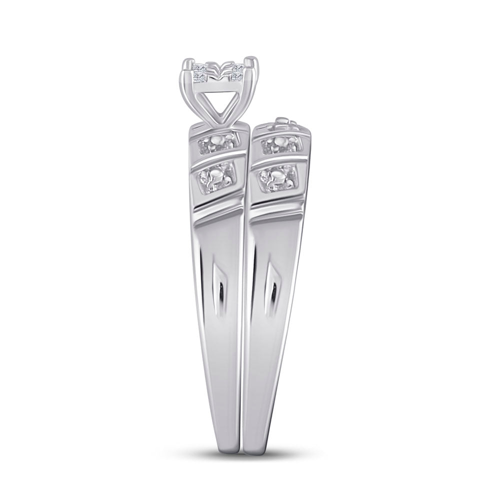 10K Yellow Or White Gold His Hers Round Diamond Square Matching Wedding Set 1/12 Cttw, Womens Size: 5-10, Mens Size: 7-13