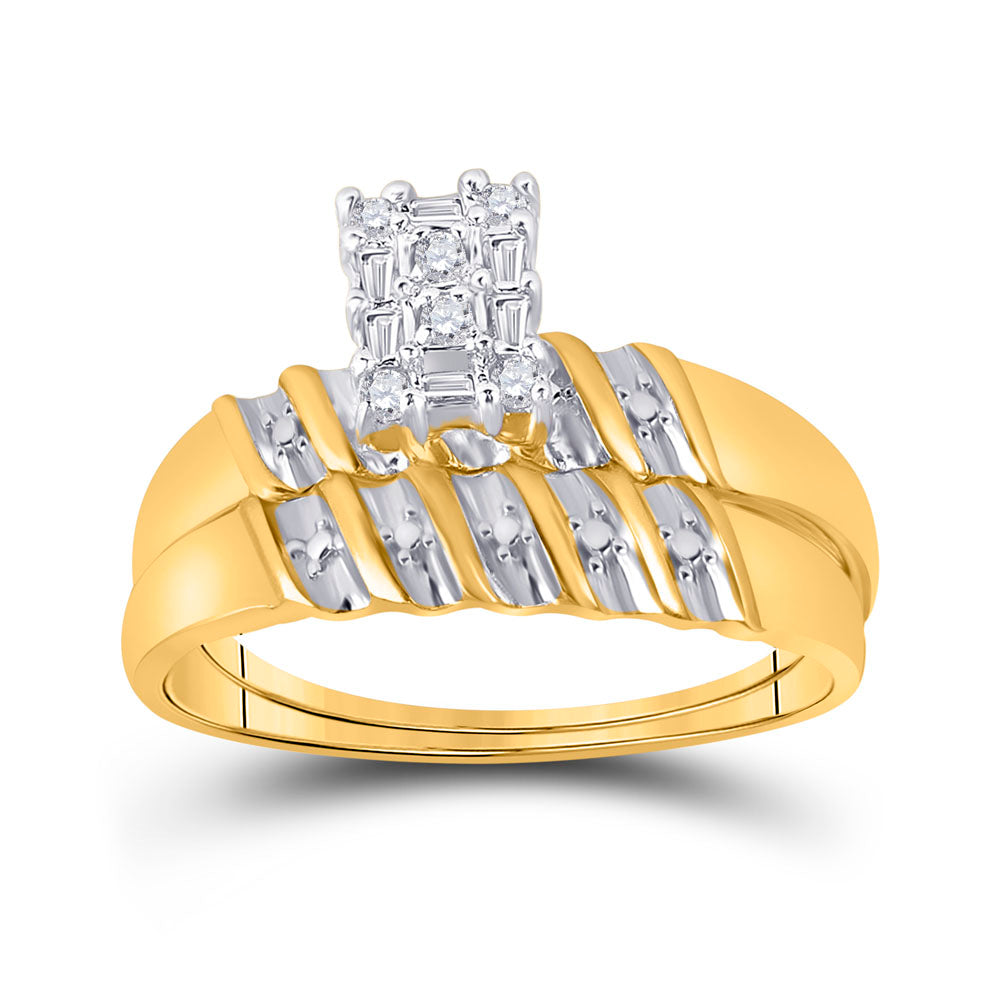 10K Yellow Gold His Hers Round Dia. Cluster Matching Wedding Set 1/10ctw, Women's Size: 5-10, Mens Size: 7-13