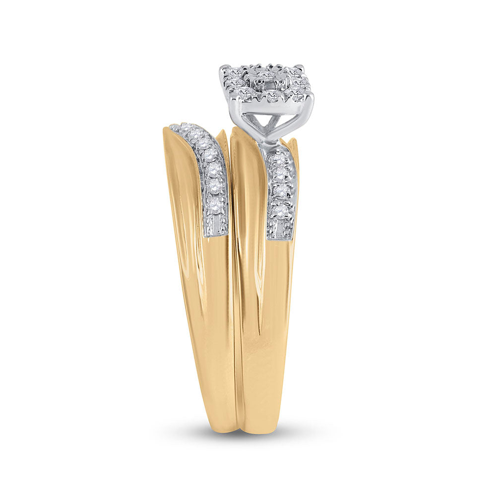 10K Yellow Gold His Hers Round Dia. Cluster Matching Wedding Set 1/3ctw, Women's Sz: 5-10, Men's Sz: 7-13
