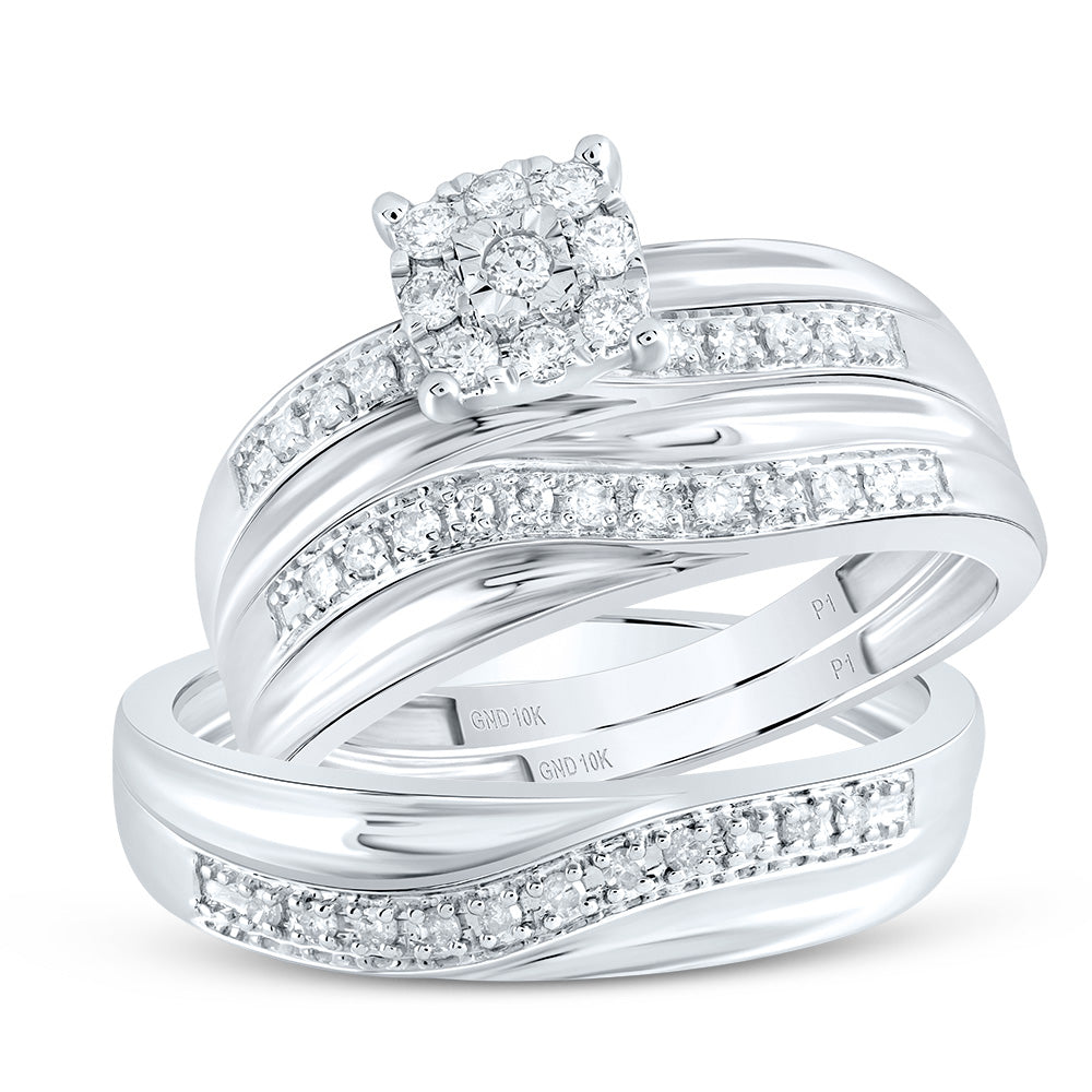10K White Gold His Hers Round Diamond Solitaire Matching Wedding Set 1/3 Cttw, Womens Size: 5-10, Mens Size: 7-13
