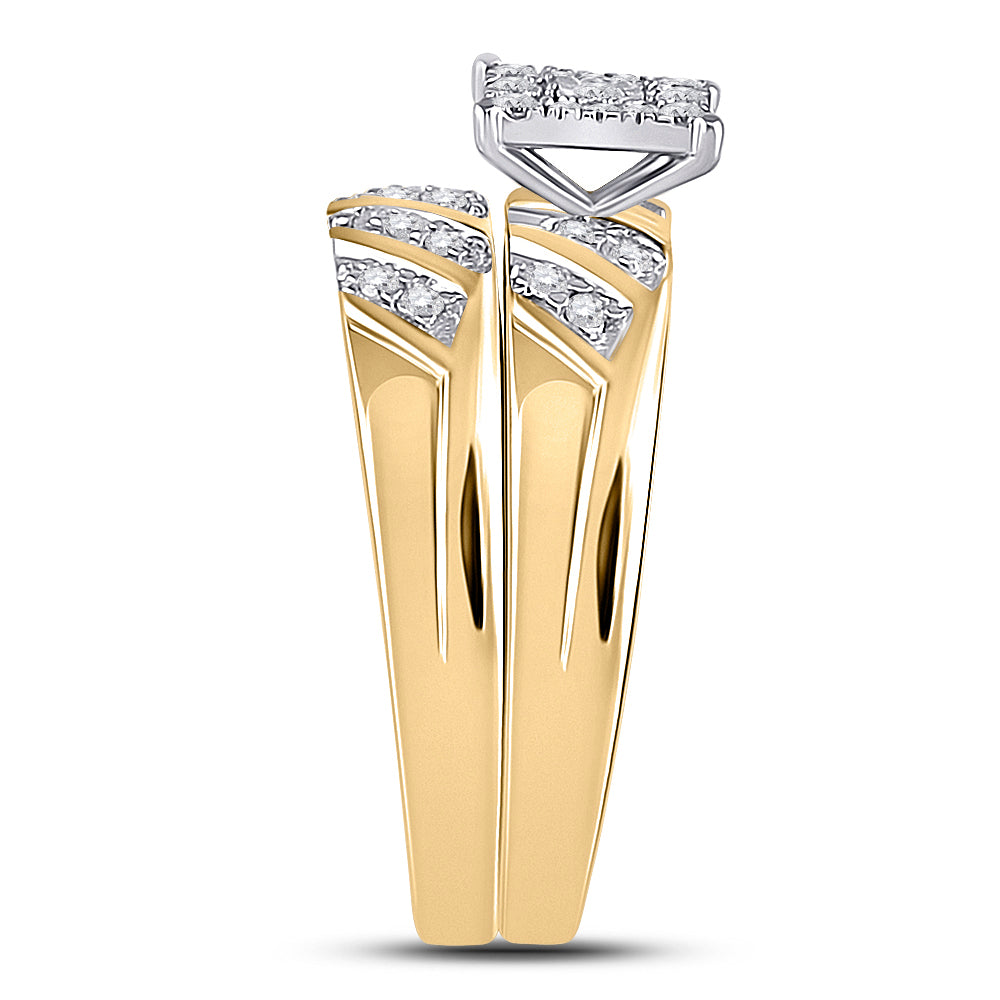 10K Yellow Gold His Hers Round Diamond Solitaire Matching Wedding Set 1/3 Cttw, Womens Size: 5-10, Mens Size: 7-13