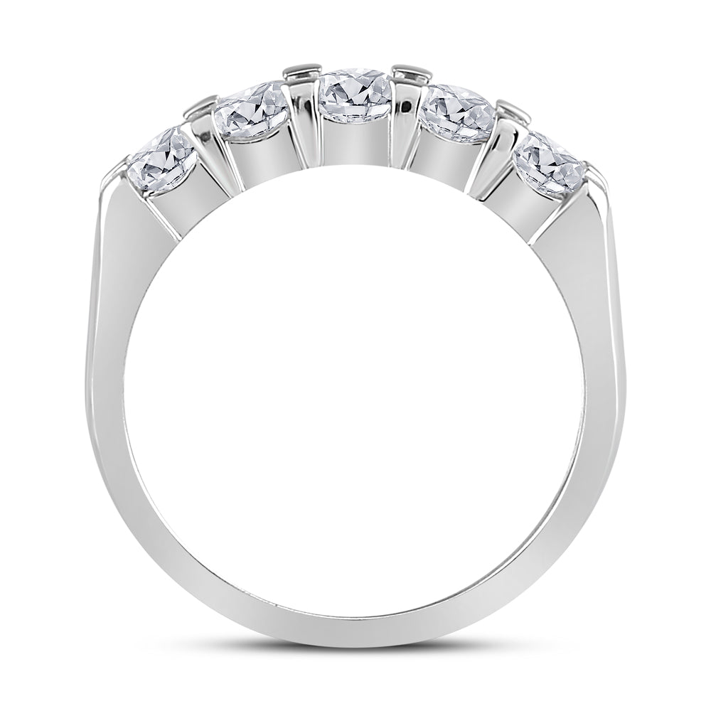 14K White Gold Womens Machine Set Round Diamond 5-stone Wedding Band 1 Cttw, Womens Size: 5-10