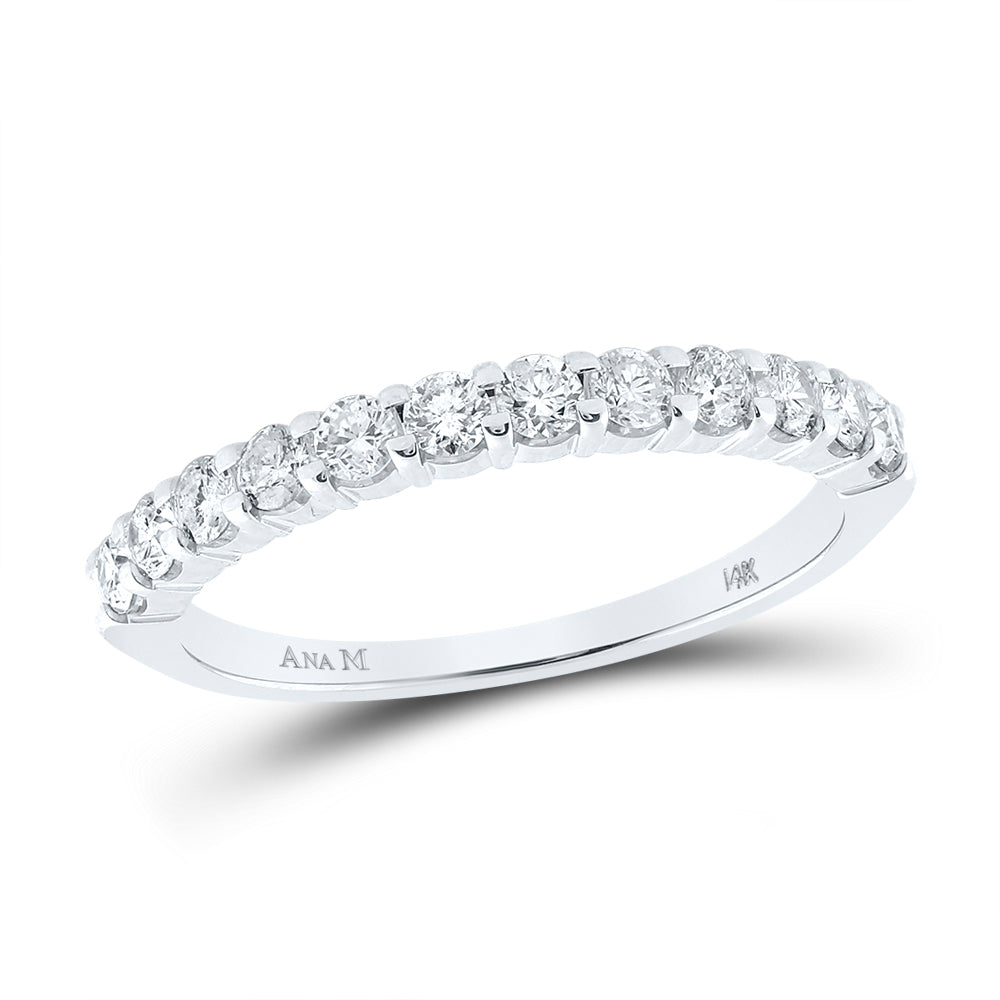 14K White Gold Womens Round Diamond Single Row Band Ring 1/2ctw, Women's Size: 5-10