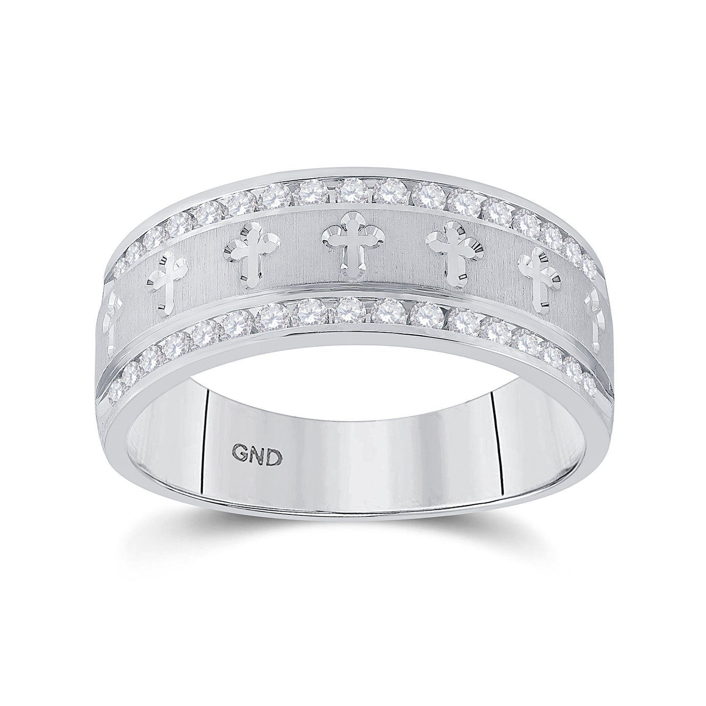 14K White Gold Mens Round Diamond Wedding Cross Band Ring 1/2 Cttw, Mens Size: 7-13