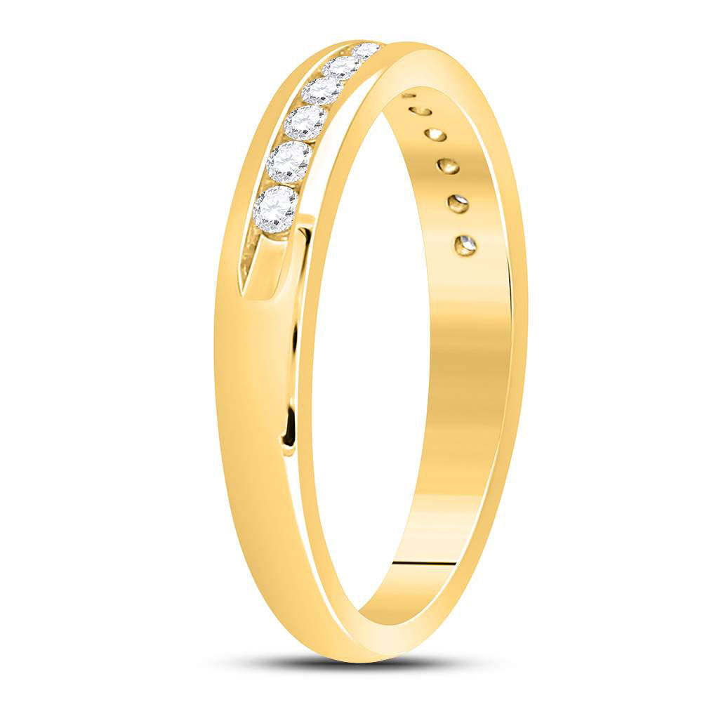 14K Yellow Gold Womens Round Diamond Single Row Comfort Wedding Band 1/4 Cttw, Womens Size: 5-10