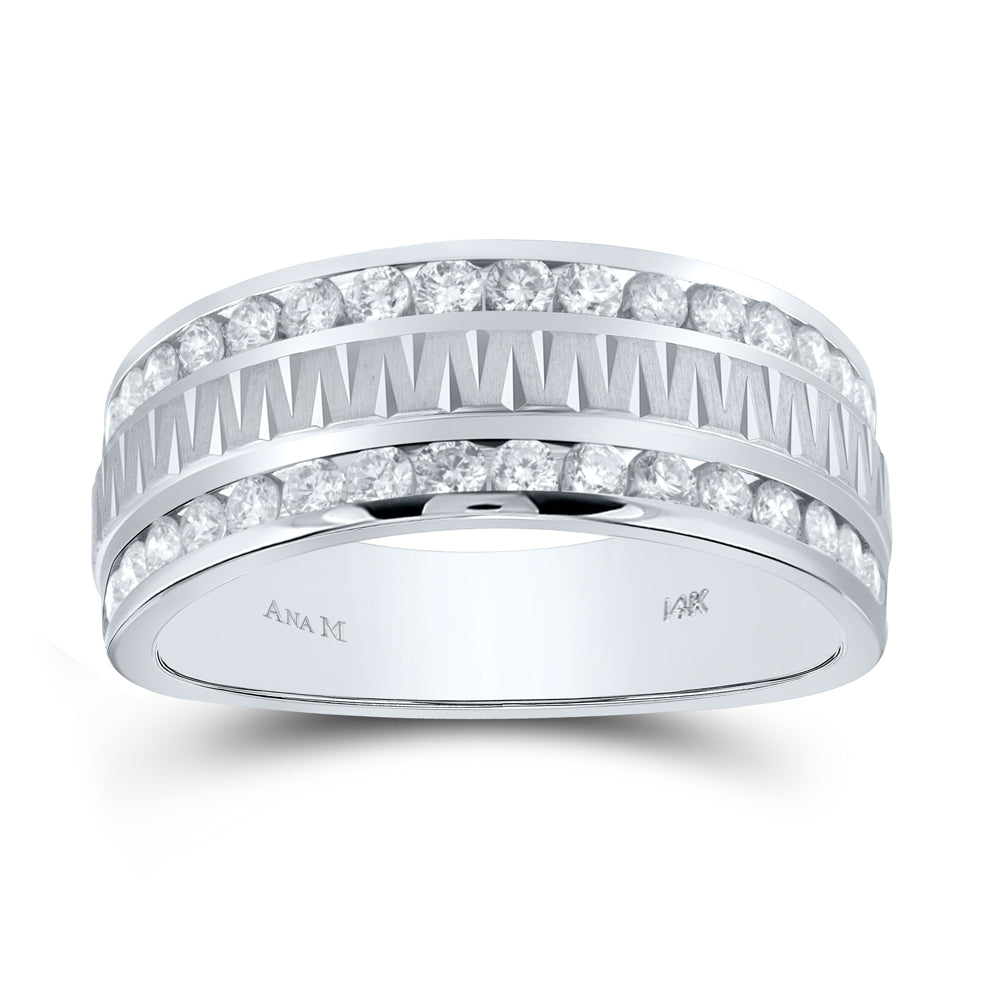 14K White Gold Mens Round Diamond Wedding Double Row Band Ring 1ctw, Mens Size: 7-13