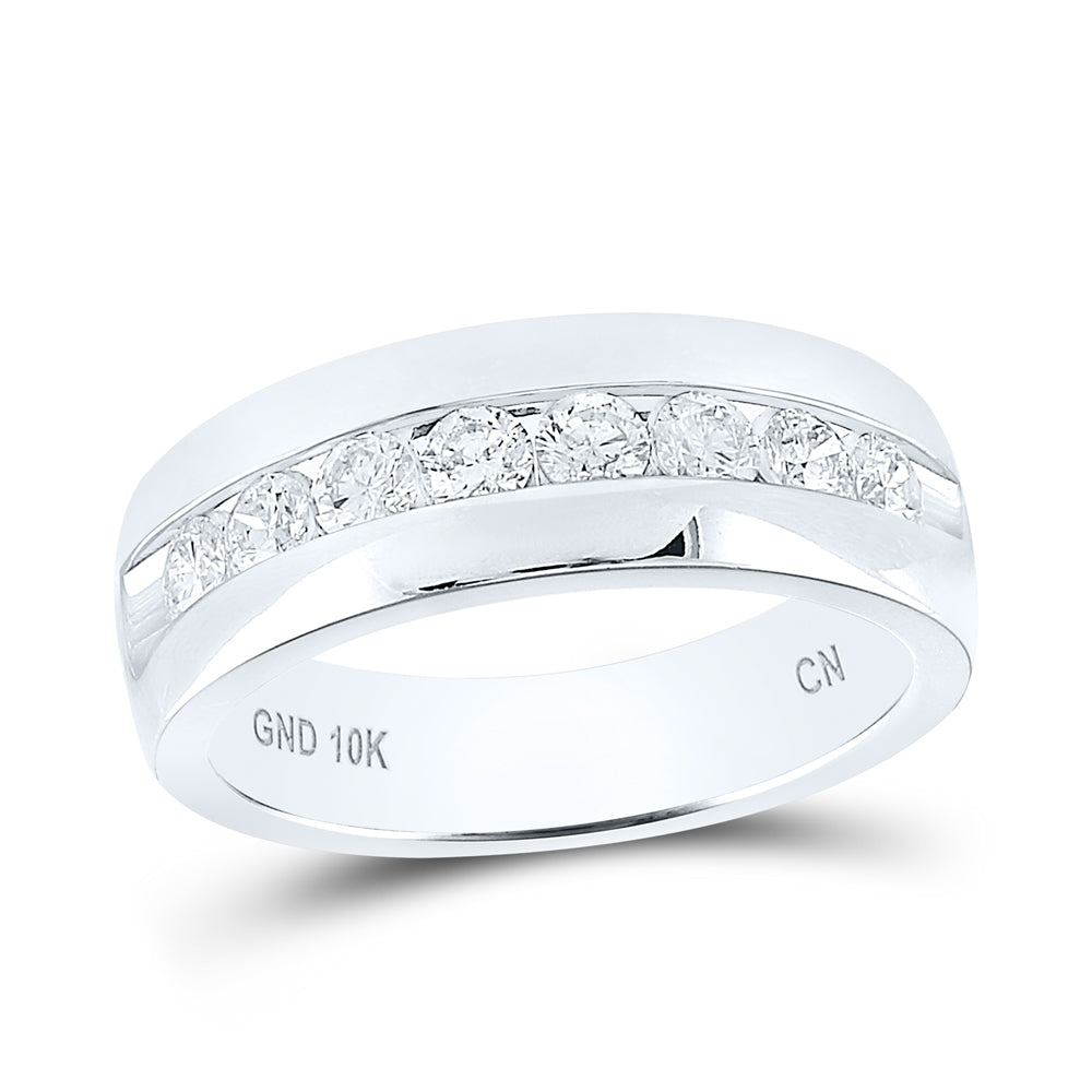 14K White Gold Mens Round Diamond Wedding Band Ring 1 Cttw, Mens Size: 7-13