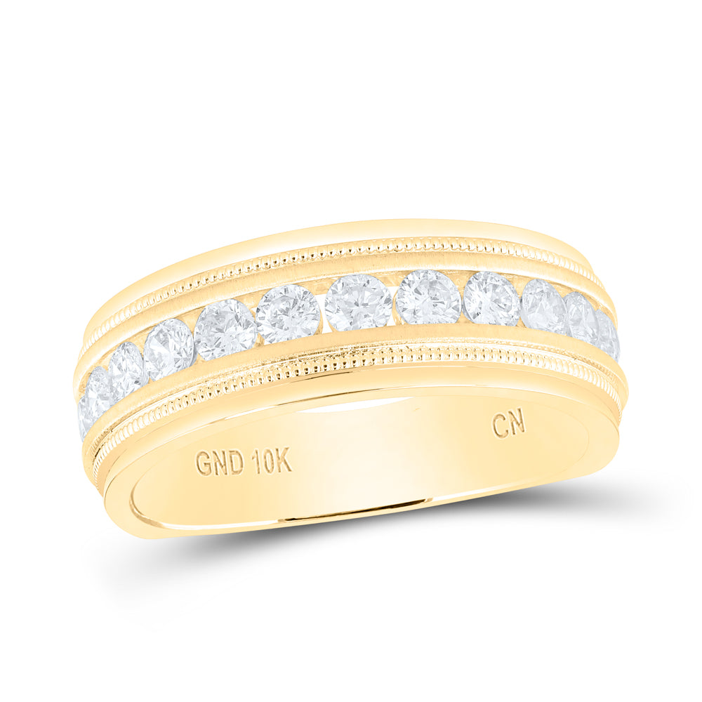 10K Yellow Gold Mens Round Diamond Wedding Single Row Band Ring 1 Cttw, Mens Size: 7-13