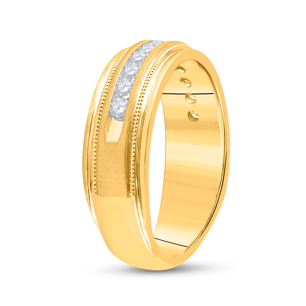 10K Yellow Gold Men's Round Diamond Wedding Single Row Band Ring 1/2ctw, Men's Size: 7-13