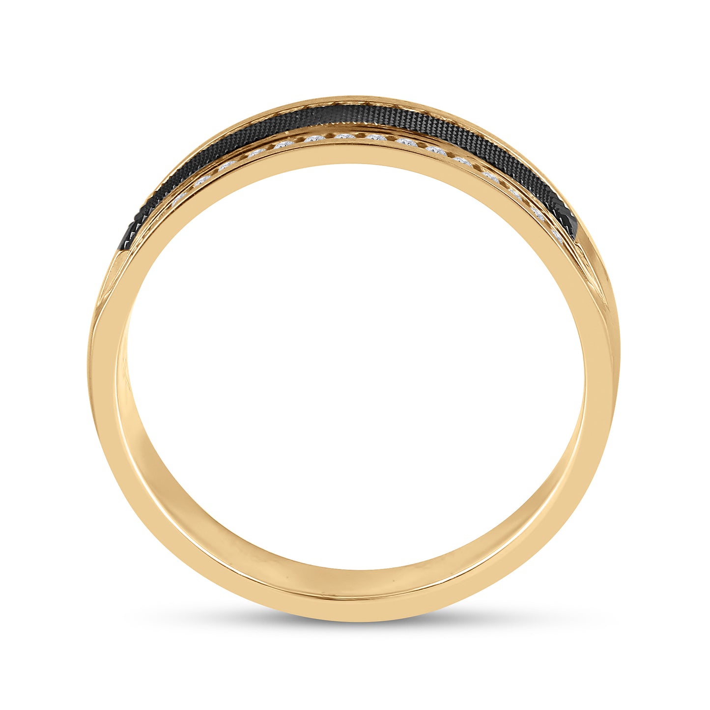 14K Yellow Gold Mens Round Diamond Wedding Black-tone Band Ring 1/4 Cttw, Mens Size: 7-13