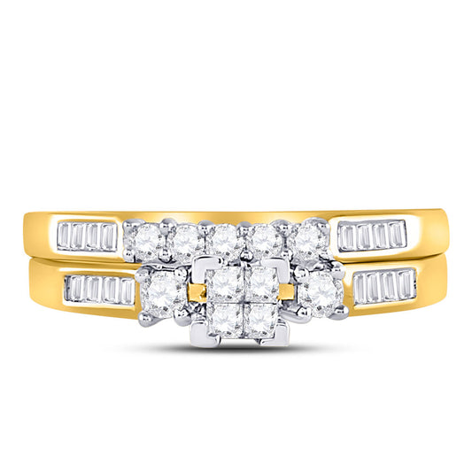 10kt Yellow Gold Womens Princess Diamond Bridal Wedding Engagement Anniversary Ring Band Set 1/2 Cttw, Women Size: 5-9