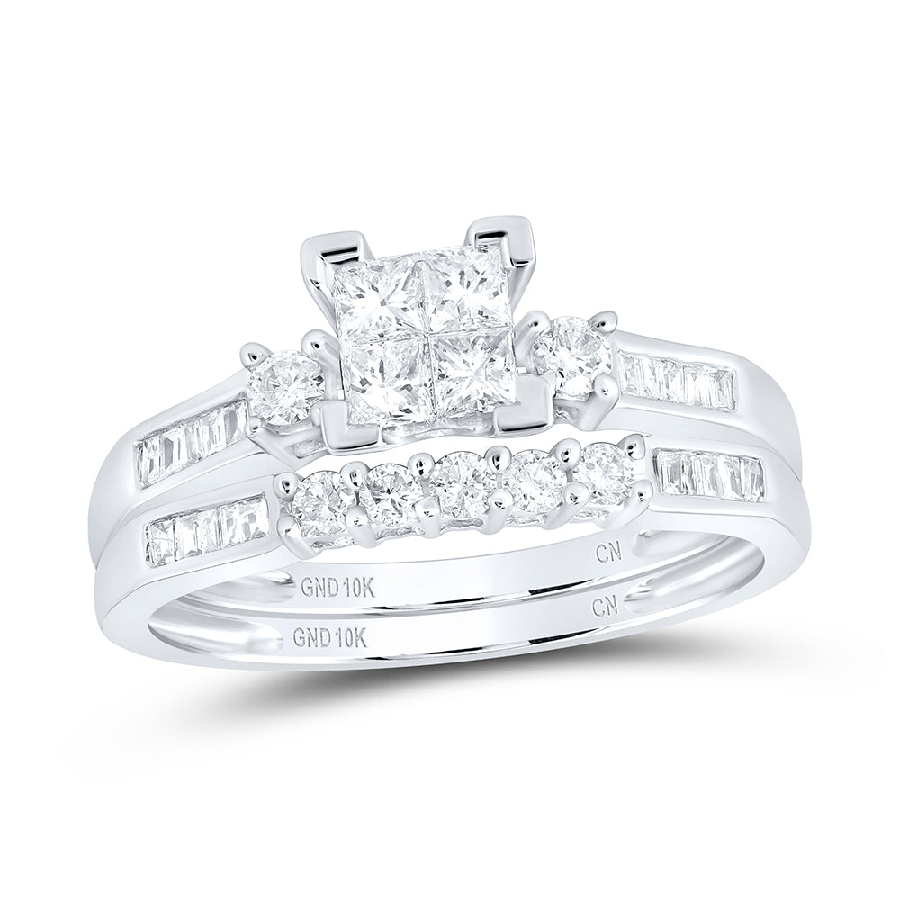 10K White Gold Princess Diamond Bridal Wedding Ring Band Set 1/2ctw, Womens Size: 5-10