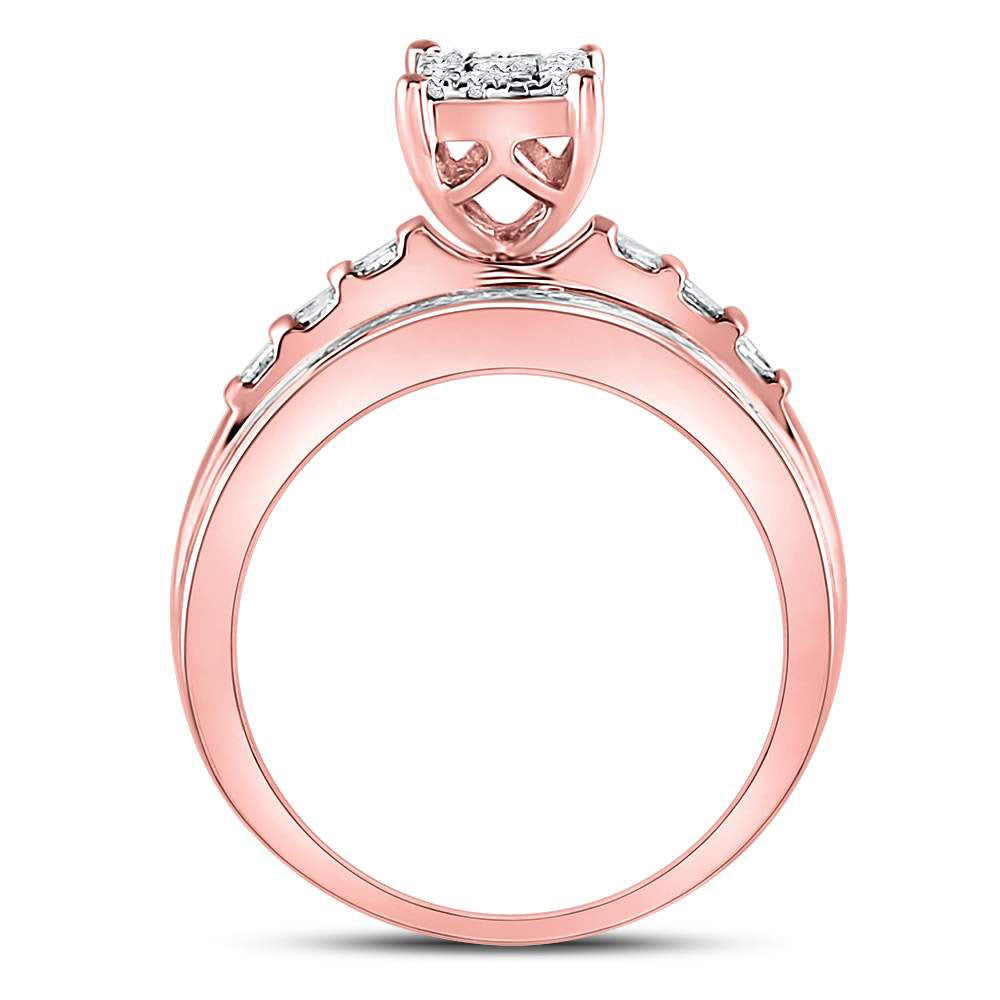 10K Rose Gold Round Diamond Cluster Bridal Wedding Engagement Ring 1/2ctw, Womens Size: 5-10